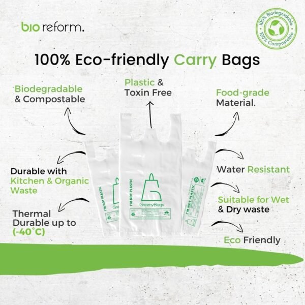 Greeny Biodegradable Carry Bags Medium– (Pack of 30, 13x16 inches) - Image 2